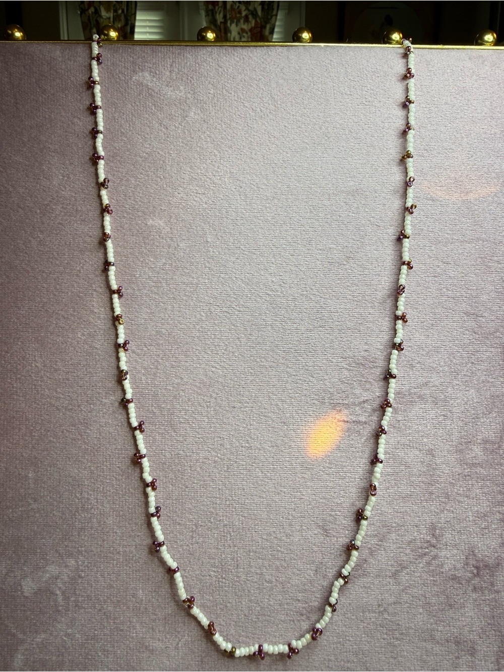 Tiny Flowers White & Rainbow Metallic Beaded Necklace- NWT Handmade